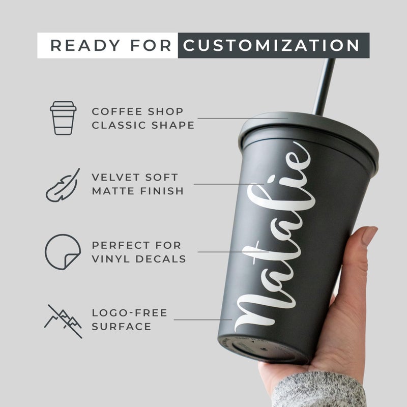 STRATA CUPS Classsic Black Tumblers with Lids (12 pack) - 16oz Colored Acrylic Cups with Lids and Straws | Double Wall Matte Plastic Bulk Tumblers With FREE Straw Cleaner! Customizable DIY Gifts - Image 4